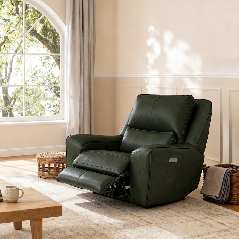 53.5" W Top Grain Leather Triple-Power Recliner with Zero Gravity, USB & Type-C Charging