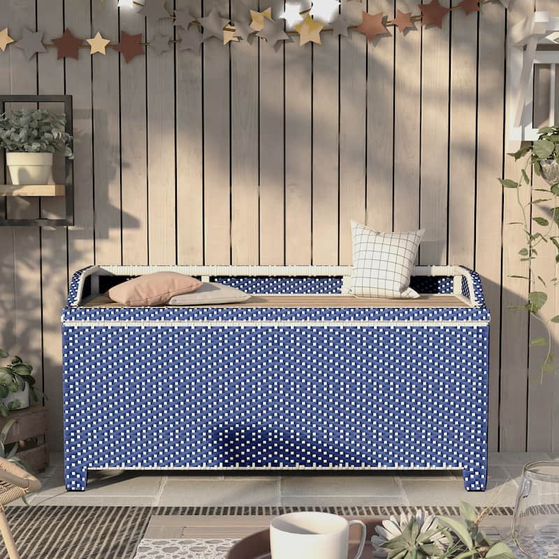 Courtnie Beach Aluminum Outdoor Poolside Storage Bench by Furniture of America - Navy