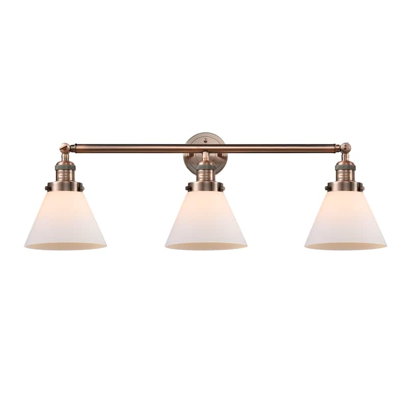 Innovations Lighting Large Cone 3 Light 32" Wide Bathroom Vanity Light - Antique Copper / Matte White Cased