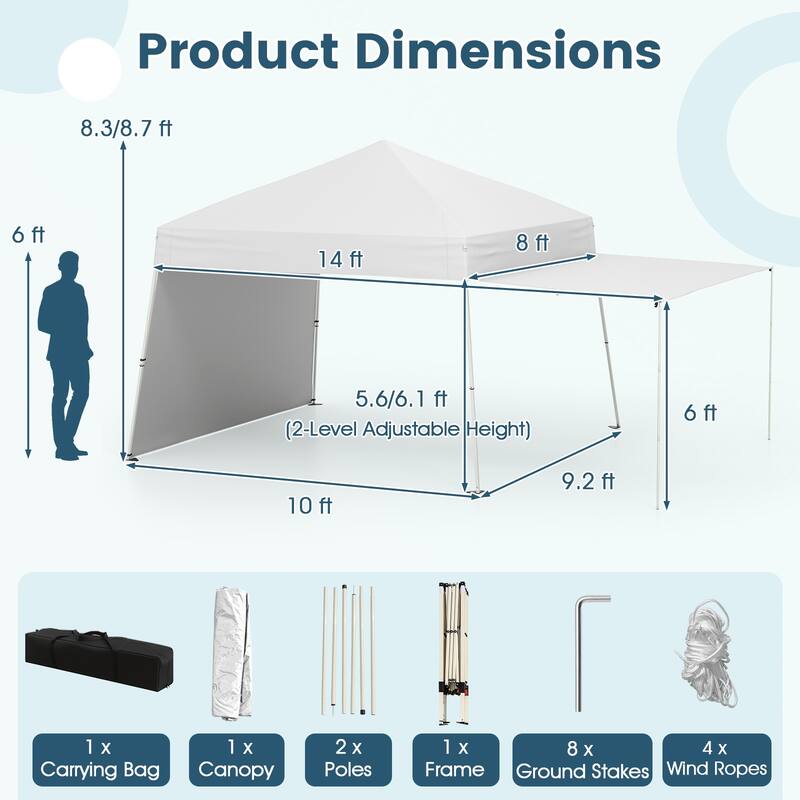 Gymax 14 X 9.2 FT Pop up Canopy Tent w/ 2 Convertible Sidewalls to