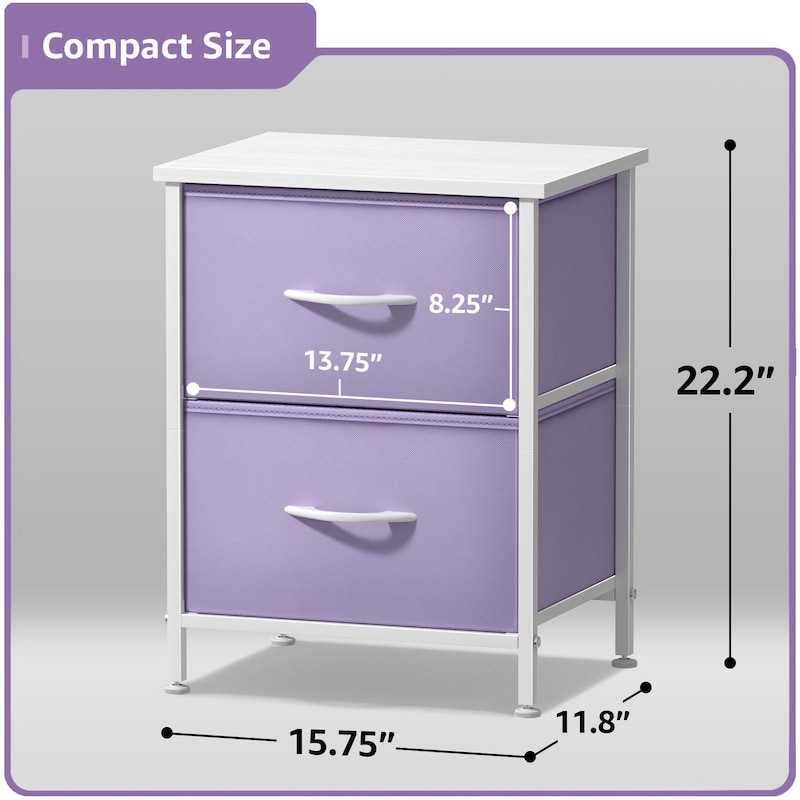 Sorbus Nightstand with 2 Drawers - Steel Frame, Wood Top & Easy Pull Fabric Bins (2 Pack)