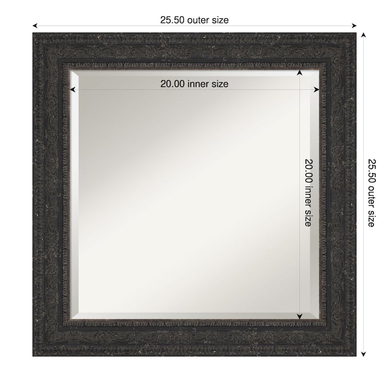 Attic Aged Beveled Wood Framed Bathroom Vanity Wall Mirror - 26 x 26 in - Attic Aged Black
