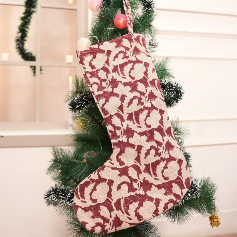 Fabdivine Linen or Cotton Hand Block Home Decorative Christmas Stockings - 16"X6.5"
