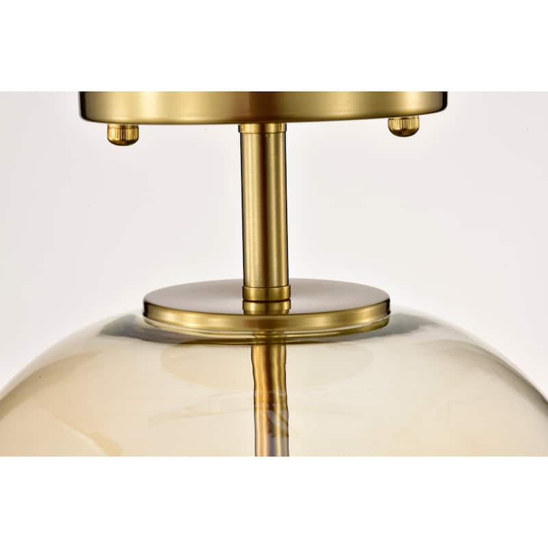Mirka Brass Semi-Flush Mount Ceiling Lamp with Amber Impressed Glass Shade