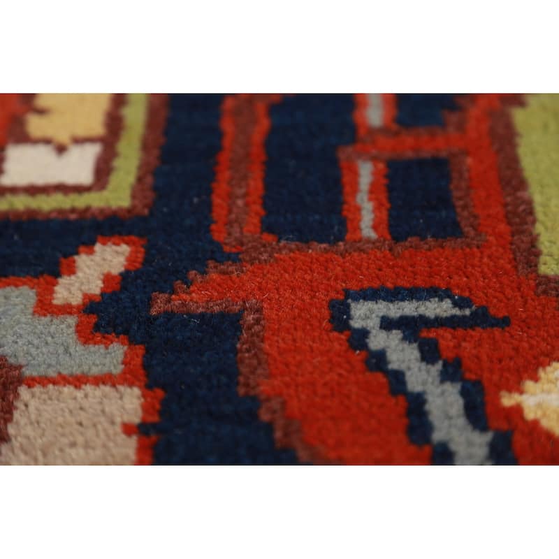Geometric Orange Heriz Serapi Oriental Rug Hand-Knotted Wool Carpet - 9'0" x 11'10"