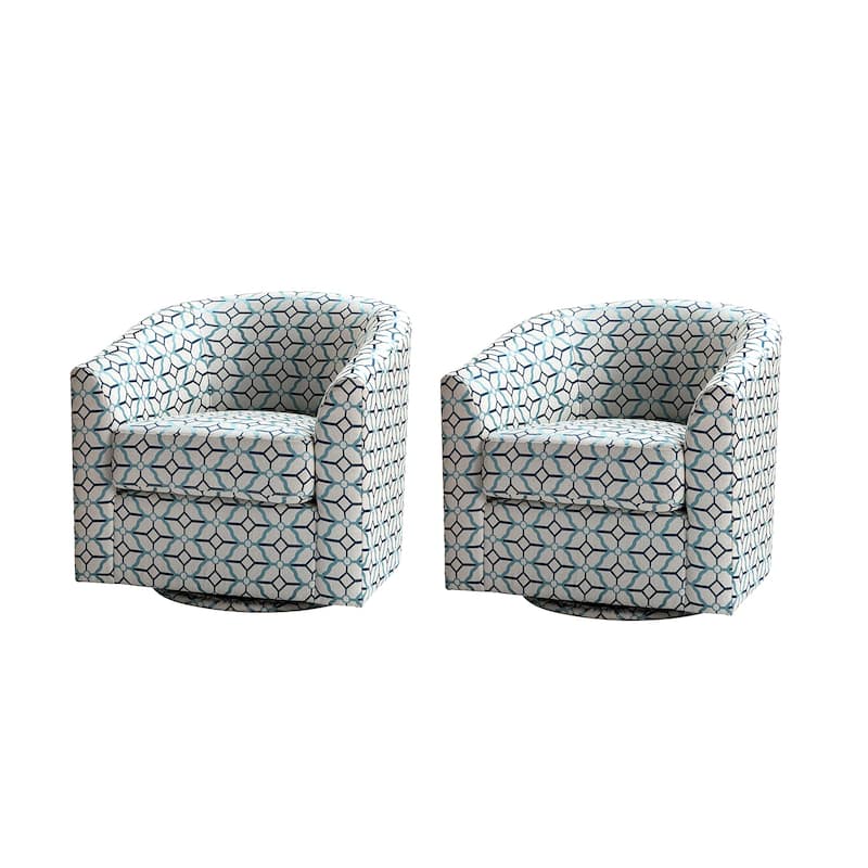 Cuenca Modern Wooden Upholstered Barrel Chair with Metal Swivel Base Set of 2