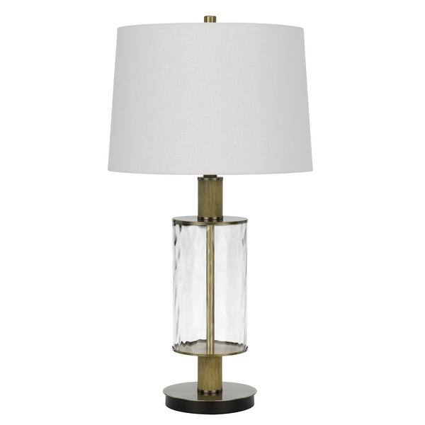 slide 1 of 3, Morrilton Light Oak Glass Table Lamp with Shade