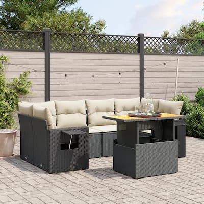 vidaXL Patio Sofa Set with Cushions Table and Sofas Outdoor 7 Piece Poly Rattan