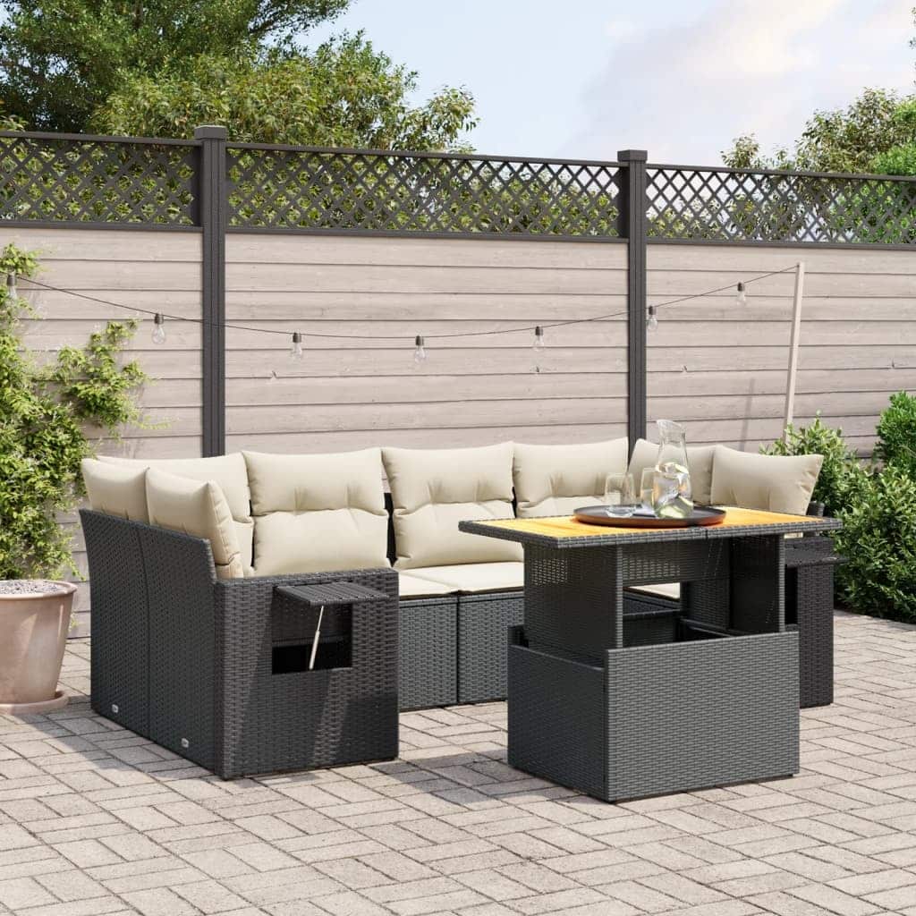 vidaXL Patio Sofa Set with Cushions Table and Sofas Outdoor 7 Piece Poly Rattan