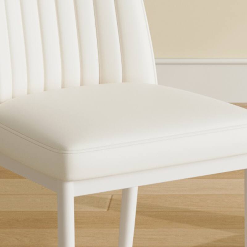 4 Dining Chair Set, White Dining Chair Set, Pu Material High Back Seat And Sturdy White Leg Chair
