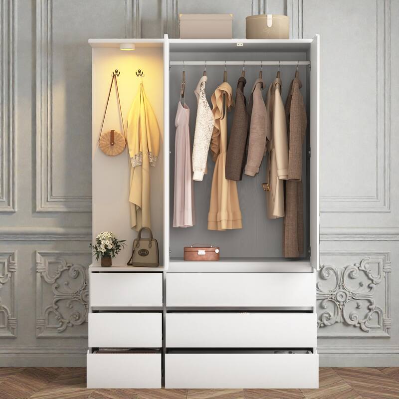 71.7 Inch Wooden Wardrobe Closet with 3 Doors and 2 Drawers, Modern Bedroom Storage Cabinet with Hanging Rail