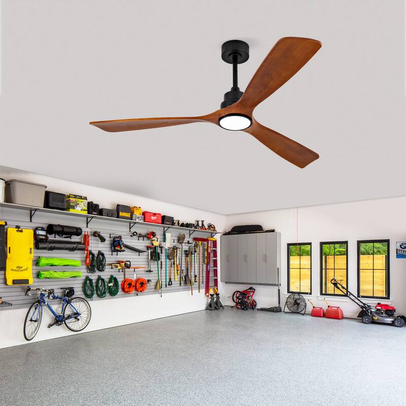 60 Inch Ceiling Fan With 18W Led Light 3 Solid Wood Blades Remote Control Reversible DC Motor For Home