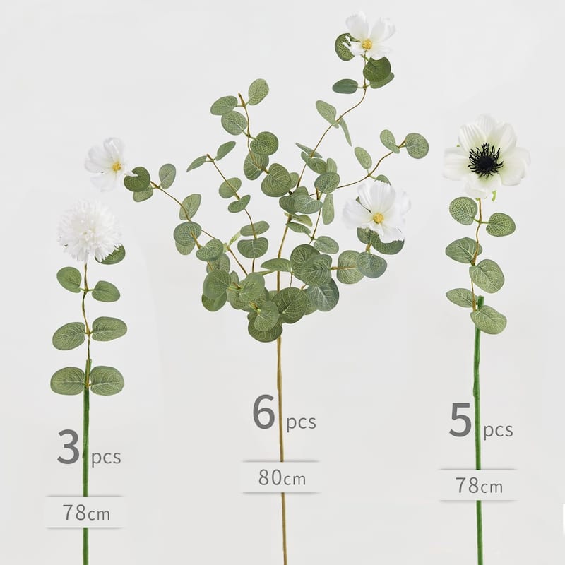 14pcs 32inch Fake Flowers Home Decor Faux Eucalyptus Greenery Stems Branches for Vase White Artificial Flowers