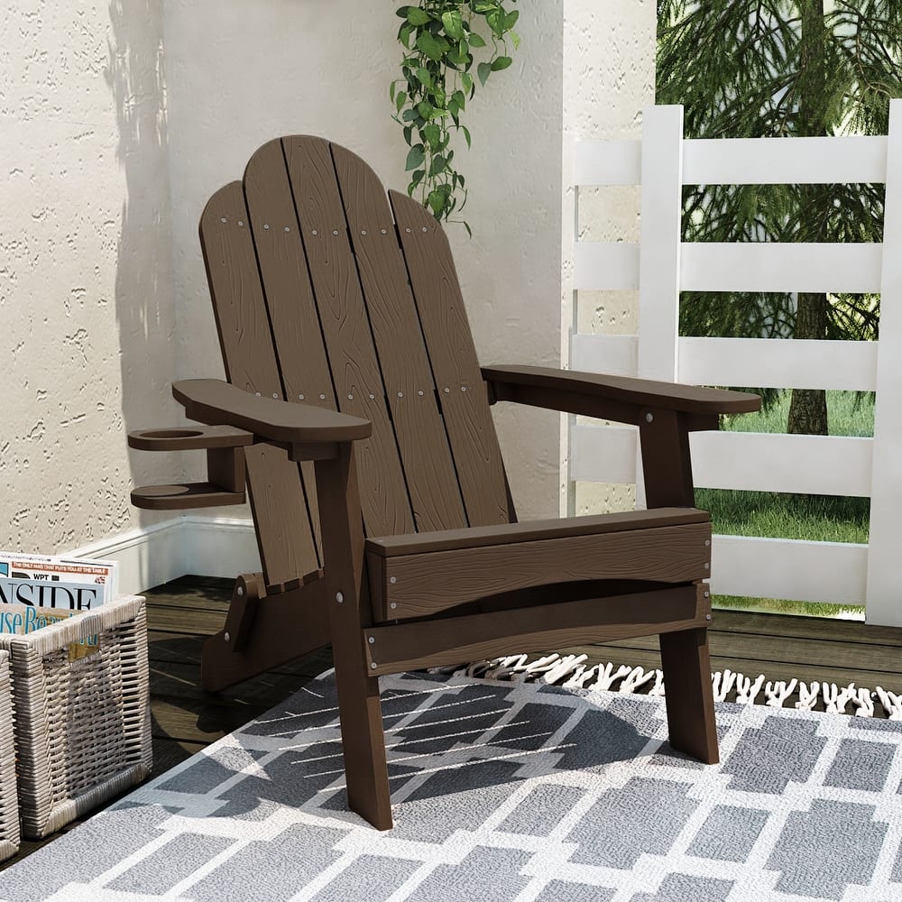 Eco-Friendly Patio Folding HDPS Plastic Outdoor Adirondack Chairs With Cup Holder - 35"D x 30"W x 36.2"H