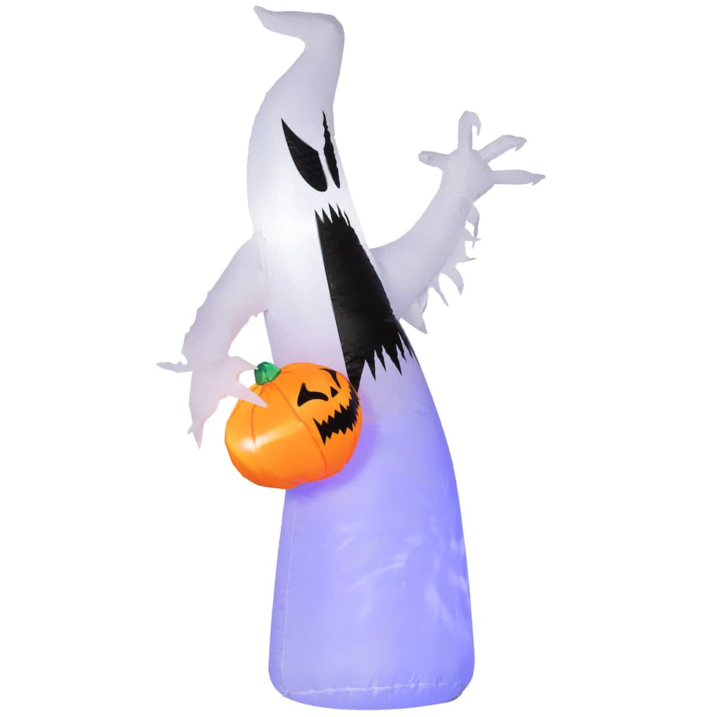 5.9' Halloween Inflatable Outdoor Decoration Ghost with Pumpkin Blow Up LED Garden Lawn Party Holiday Waterproof Purple