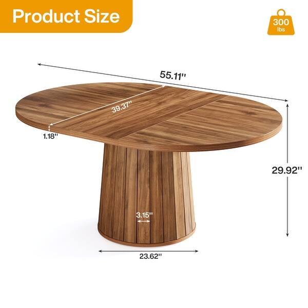 Brown Finish Manufactured Wood 6-Person Dining Table with Polygonal Cylinder Wooden Base - 55.11"L x 39.37"W x 29.92"H - N/A