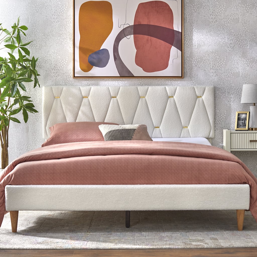 Lifestorey Vivienne Upholstered Platform Queen Bed with Solid Wood Legs