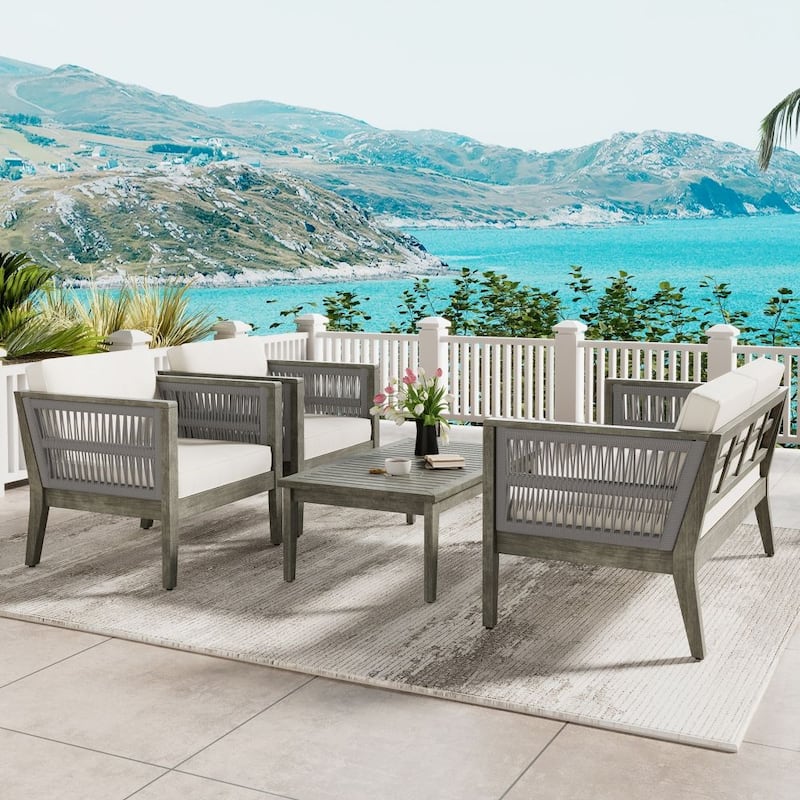4-Pieces Acacia Wood Patio Furniture Set - Grey