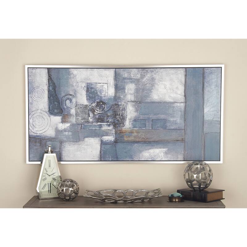 Gray Canvas Abstract Framed Wall Art with Silver Frame - Grey