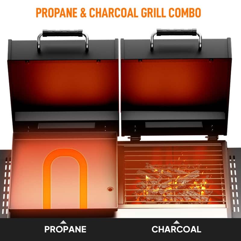 2-In-1 Propane Gas Grill And Charcoal Grill Combo 12000btu Flat Top Griddle & Charcoal BBQ Grill With Lid - N/A