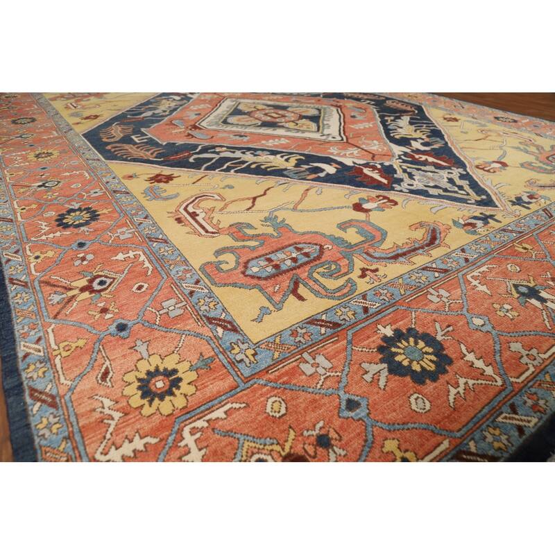 Vegetable Dye Geometric Heriz Oriental Area Rug Handmade Wool Carpet - 9'0" x 11'11"