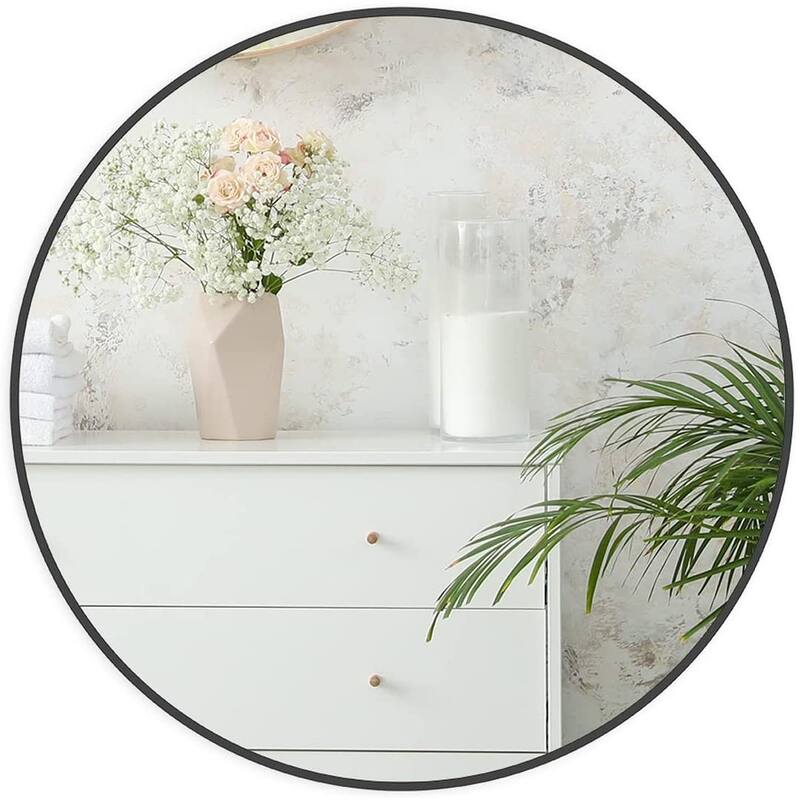 GDFStudio - Cressida Round Metal Ultra Slim Profile Decorative Wall Mirror with Distortion-Free Glass & Reinforced Mount