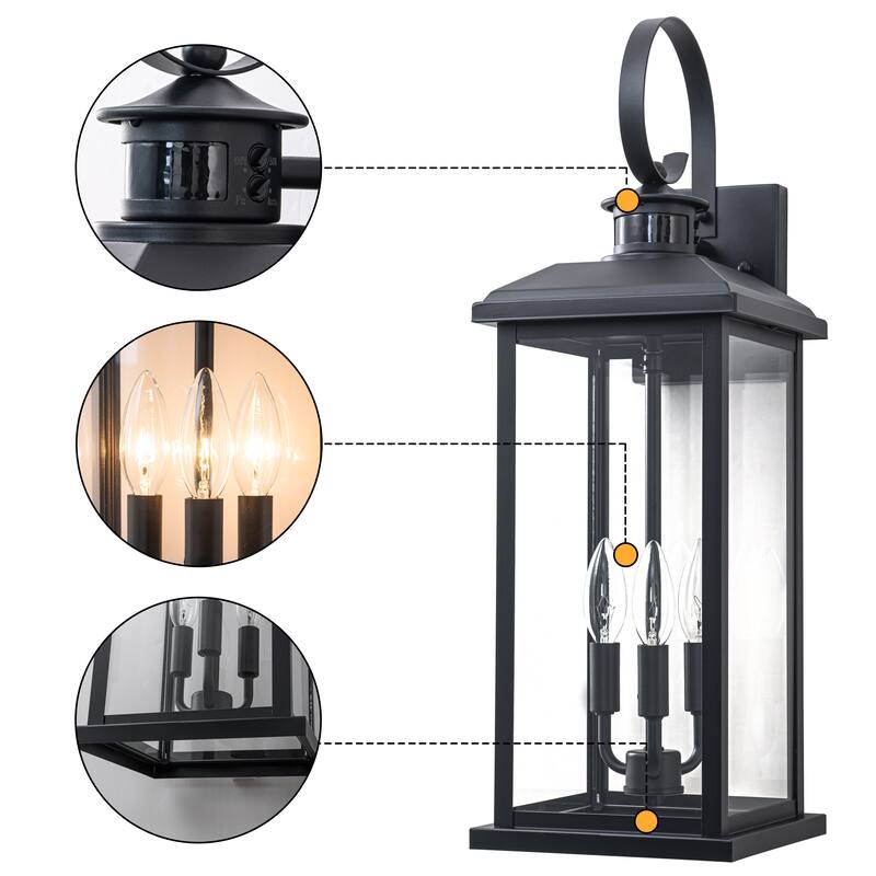 C Cattleya 1-Pack 3 Light 23" Motion Sensor Dusk to Dawn Outdoor Wall Lights