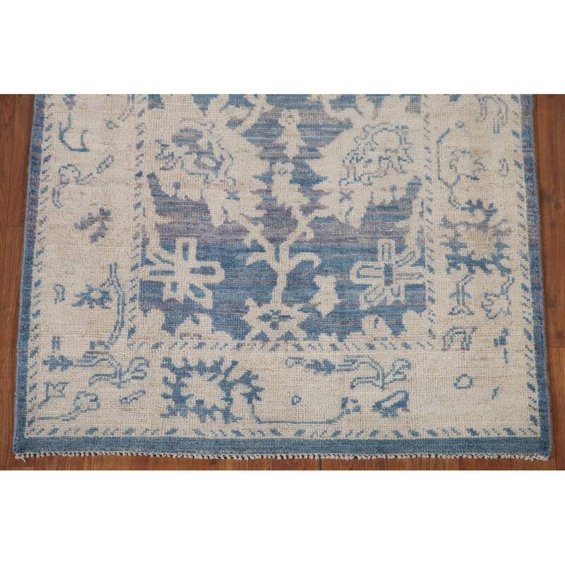 Hand Knotted Oriental 100% Wool Carpet Transitional All-Over Navy Blue & Blues Oushak Area Rug - 5' 0'' X 3' 2''
