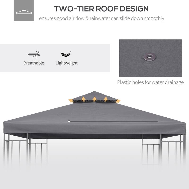 Outsunny 9.84' x 9.84' Gazebo Replacement Canopy, 2-Tier Top UV Cover for 9.84' x 9.84' Outdoor Gazebo - 9.8'L x 9.8'W