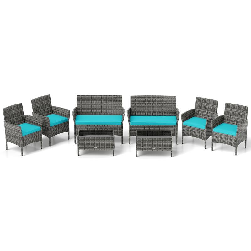 Gymax Set Of 8 Patio Furniture Set w/Washable Cushions & Tempered