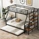 preview thumbnail 12 of 12, Twin Over Full Size Metal Bunk Bed With Trundle And Storage Staircase