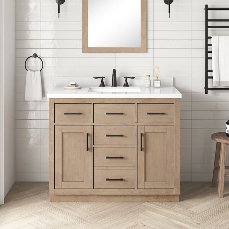 OVE Decors Bailey Bathroom Vanity with Power Bar - 42" - Sahara Birch