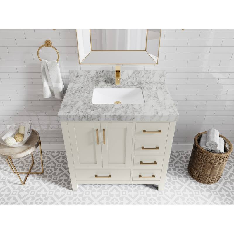 Willow Collections 36 in. W x 22 in. D Malibu Center Sink Left Bathroom Vanity with Countertop - 2" Carrara Marble - FineGrain