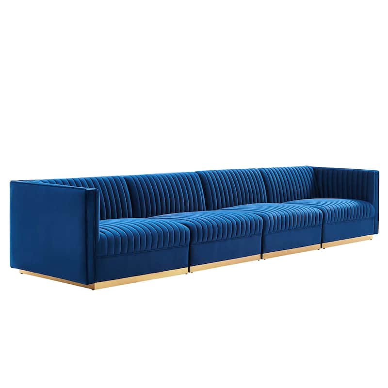 Sanguine Channel Tufted Performance Velvet 4-Seat Sectional Sofa