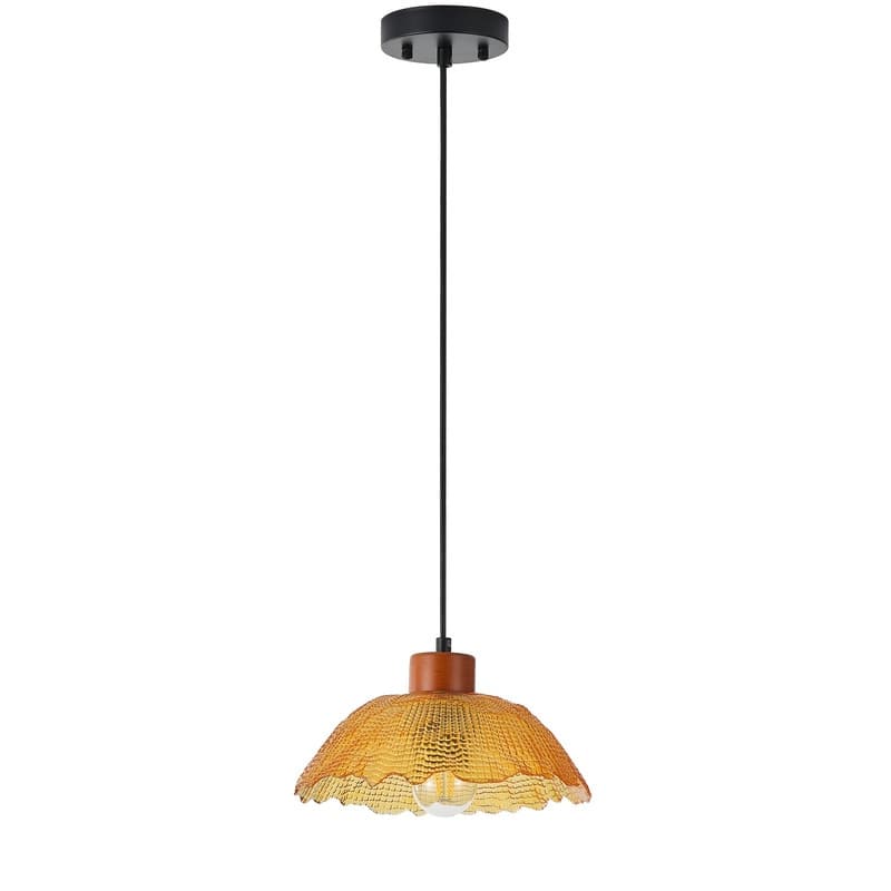 Modern 1 Light Amber Glass Pendant Light Electroplated Brass Ceiling Fixture