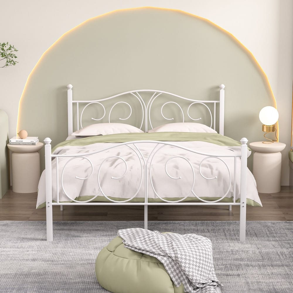 VECELO Platform Bed Frame with Scroll Headboard Twin/Full/Queen Size Beds