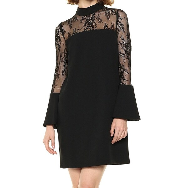 black lace mock neck dress
