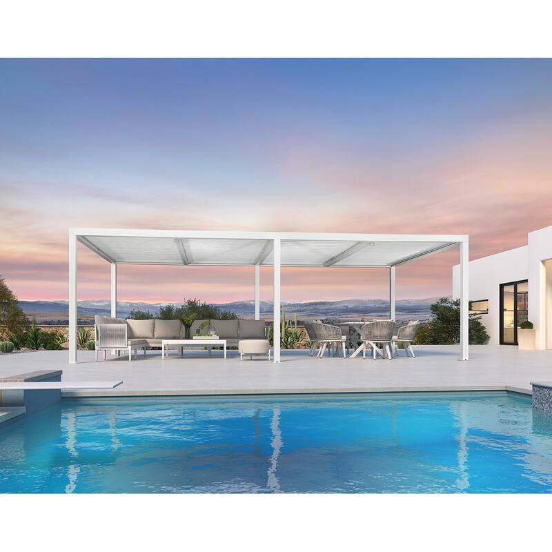 PURPLE LEAF Louvered Pergola Modern White Pergola with Adjustable Roof for Deck Backyard Garden - 12' x 24' - White