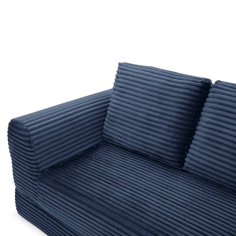 Minimalist Sofa Bed Blue Sleeper Sofa Couch with 2 Pillows, 3-Seater Sofa Couch with Armrests for Living Room