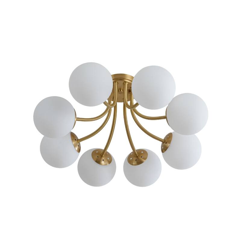 8-Light Matte Glass Globe Symmetrical Sputnik Semi-flush Mount - 26.4in
