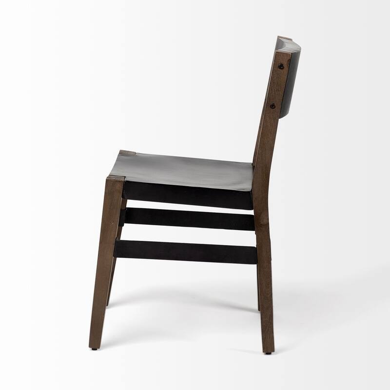 HomeRoots Black And Brown Metal and Wood Open Back Dining Side Chair - 18.00 in. x 31.00 in. x 16.80 in.
