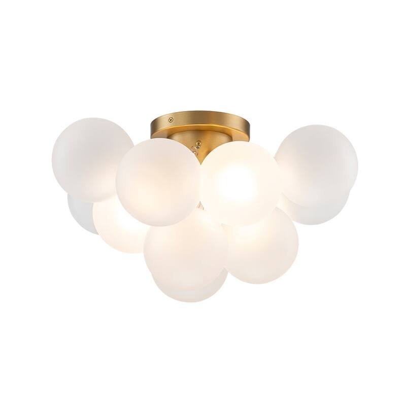 Modern 3-Light Milky Glass Globe Bubble Semi Flush Chandelier 18in