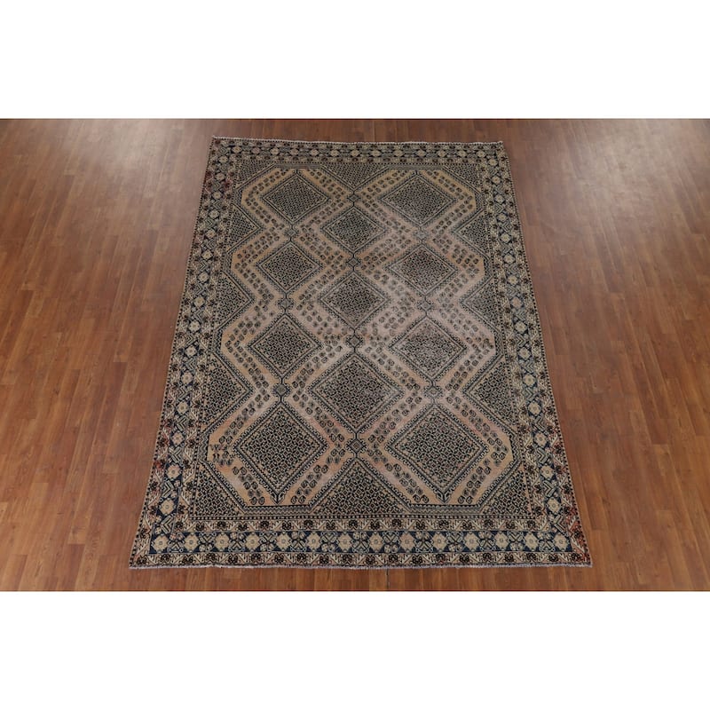 Distressed Bakhtiari Vintage Persian Area Rug Hand-Knotted Wool Carpet - 7'0" x 9'8"
