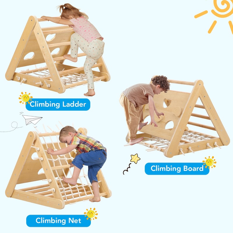 Toddler Indoor Gym Playset Sided Wooden Triangle Climber