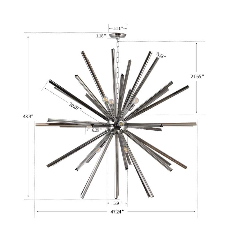 47" Large Dimmable Sphere Chandelier - 9-Light Sputnik Statement Piece - Smoke Black
