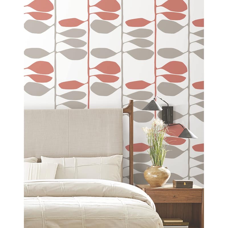 York Wallcoverings Sculpted Vines Vermillion and Graphite Wallpaper