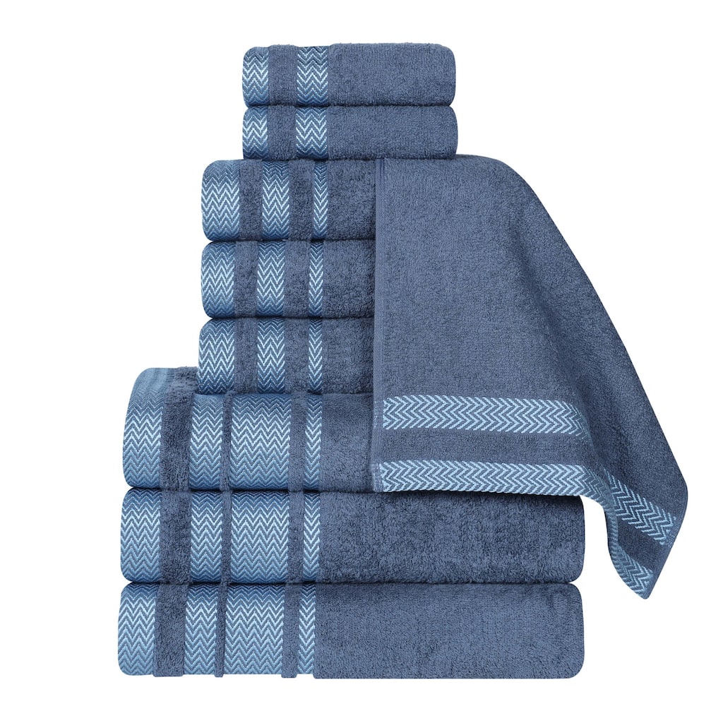 Blue Nile Mills Ringspun Cotton Medium-Weight 9-Piece Towel Set with Decorative Border