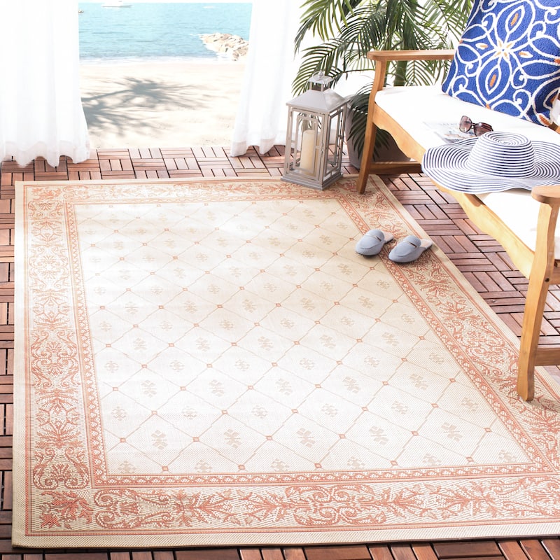 SAFAVIEH Courtyard Hendrina Indoor/ Outdoor Waterproof Patio Backyard Rug - 4' x 5'7" - Natural/Terra