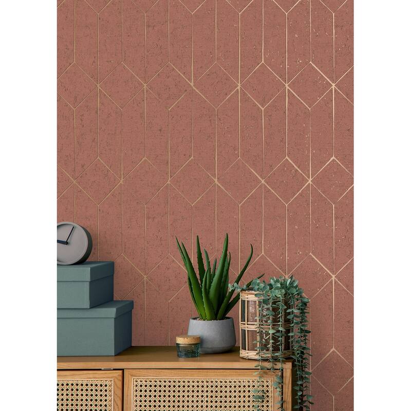 Advantage Hayden Raspberry Concrete Trellis Wallpaper