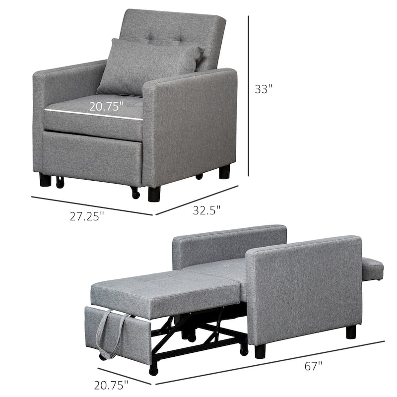Grey 27.3" Tufted Lounge Chair with Adjustable Backrest